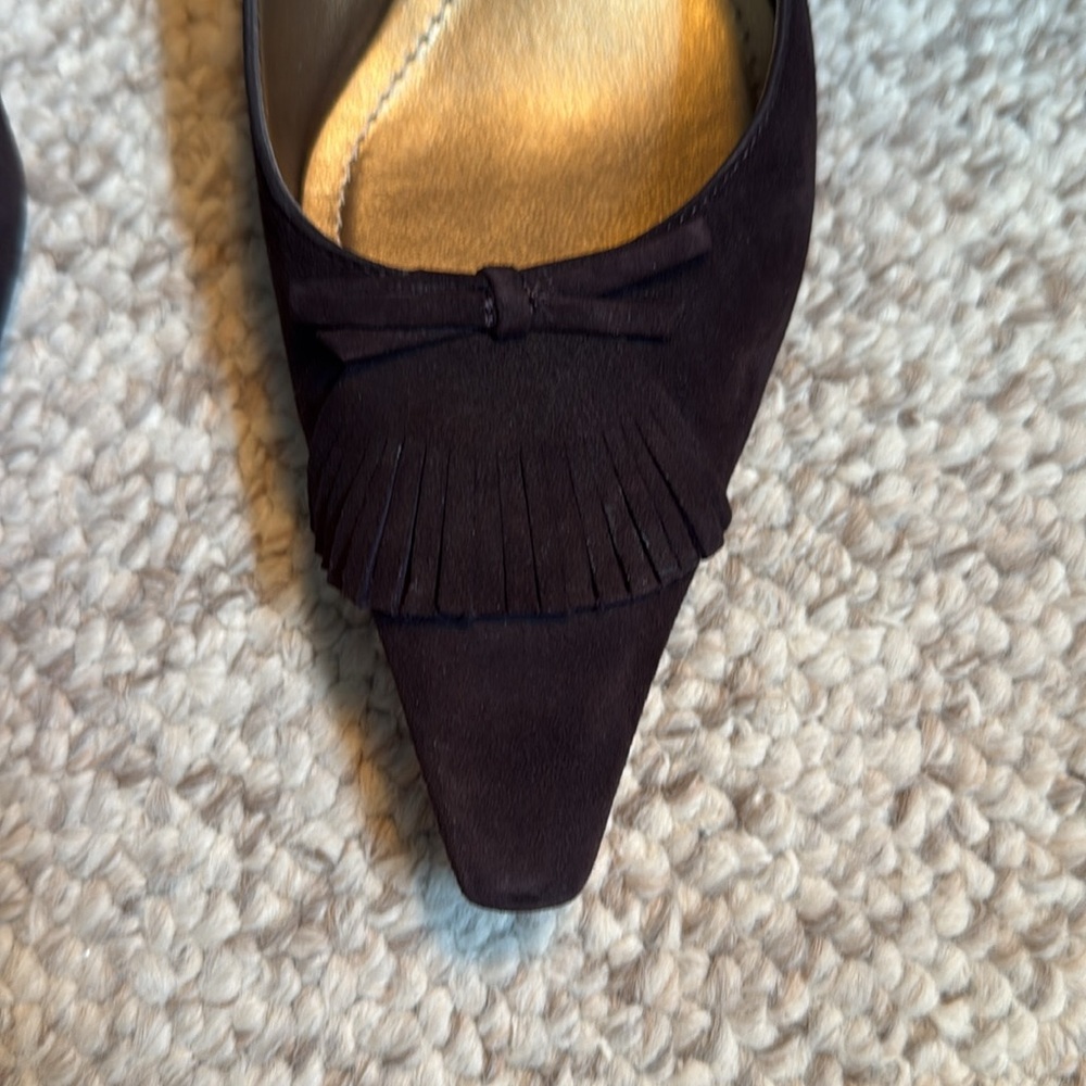 Ann Taylor Nadia Dark Chocolate Suede Kitten Heel with tassel toe - Picture 3 of 5